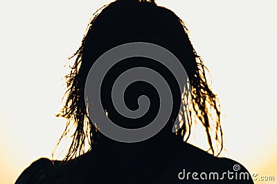 Portrait summer beach style of young silhouette woman Stock Photo