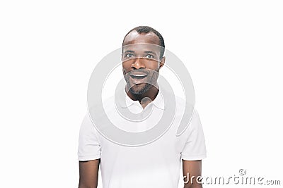 portrait of surprised african american man looking at camera Stock Photo