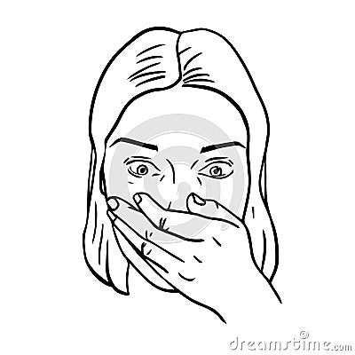 Portrait of surprised or amazed woman. Vector Vector Illustration