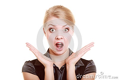 Portrait of surprised businesswoman shocked woman Stock Photo