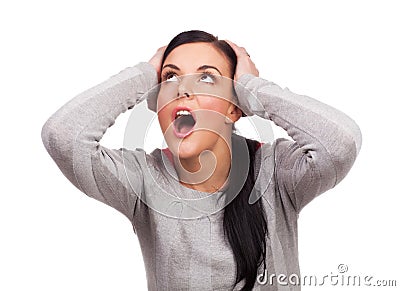 Portrait of surprised young woman Stock Photo