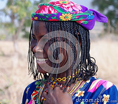 Portrait of tattooed Mbororo aka Wodaabe tribe woman in Poli, Cameroon Editorial Stock Photo