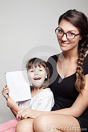 Portrait of a teacher and a child. Stock Photo