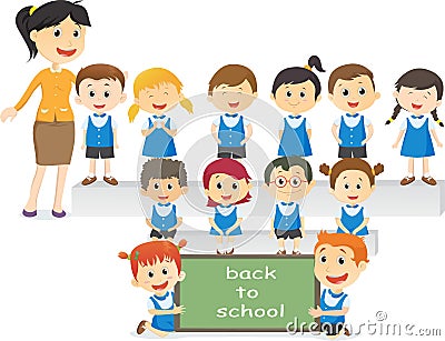 Portrait of teachers with their students. back to school concept Vector Illustration