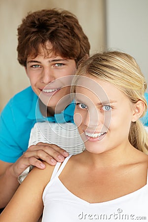 Portrait teenage girl and boy Stock Photo