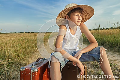 Portrait of teenage traveler hoping and waiting Stock Photo