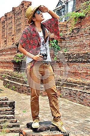 Portrait Thai woman Model at Prasat Nakhon Luang, Ruin of Ayutthaya Thailand Stock Photo