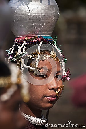 Portrait of Tharu woman, Nepal Editorial Stock Photo