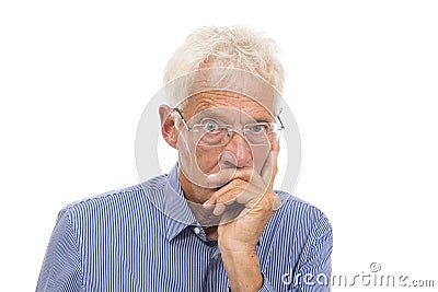 Portrait thinking senior man Stock Photo