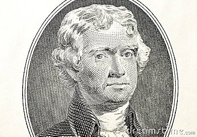 Portrait of Thomas Jefferson on a two dollar bill Stock Photo
