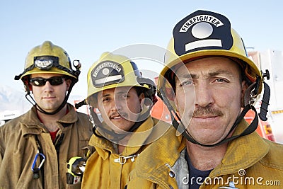 Portrait Of Three Fire Fighters Stock Photo