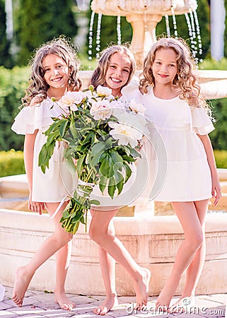 Portrait of three girls girlfriends Stock Photo
