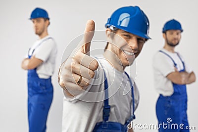 Portrait of three optimistic guys Stock Photo