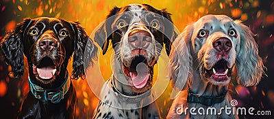 Portrait of Three Surprised Dogs Generative AI Stock Photo