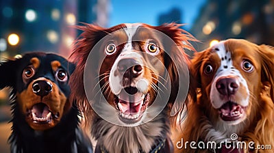 Portrait of Three Surprised Dogs Generative AI Stock Photo