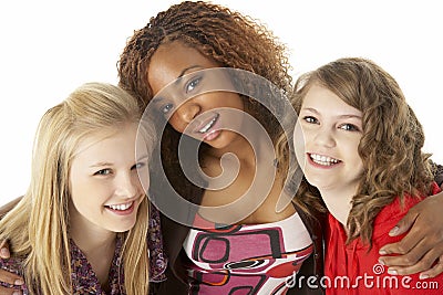 Portrait Of Three Teenage Girls Stock Photo