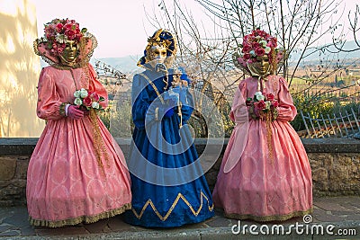 Portrait of three women with carnival costumes Editorial Stock Photo