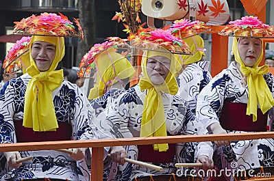 Three women at Nagoya Festival, Japan Editorial Stock Photo