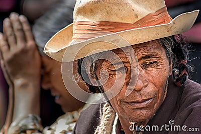 Portrait of a Tibetan pilgrim Editorial Stock Photo