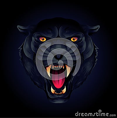 Portrait of a tiger head or black panther on a black background Vector Illustration