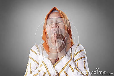 Tired Sleepy Muslim Lady Yawning Stock Photo