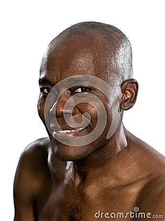Portrait of topless african smiling man Stock Photo