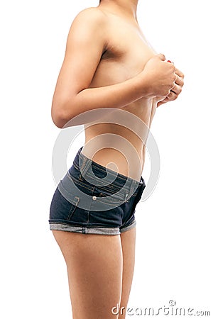 Portrait of a topless Asian woman. Stock Photo