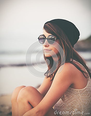 Portrait of Trendy Stylish Hipster Woman Stock Photo