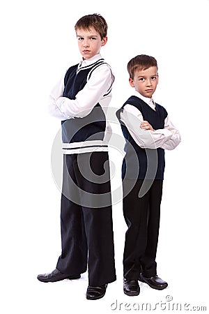 Portrait of two brothers in school uniform Stock Photo