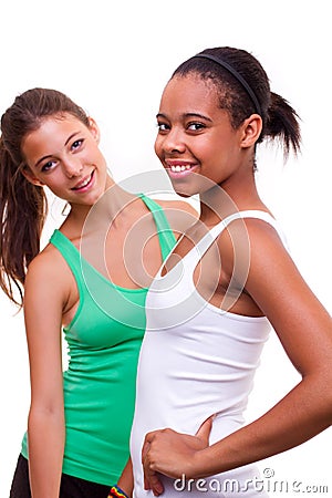 Portrait of two different nationalities girls Stock Photo