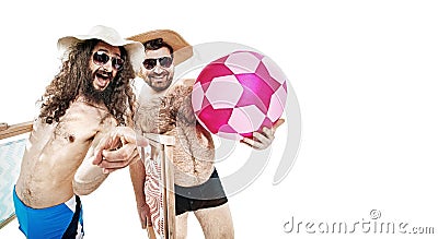 Portrait of two funny friends on the beach - isolated Stock Photo