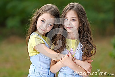 Portrait of two girls twins Stock Photo