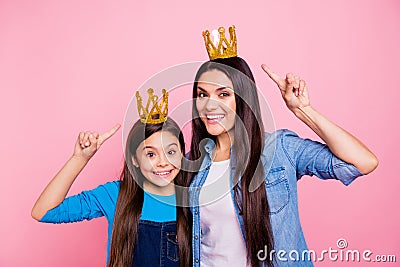 Portrait of two people nice cute sweet pretty lovely attractive cheerful cheery positive glad straight-haired girls Stock Photo