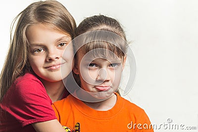 Portrait two sisters with different characters Stock Photo