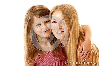 Portrait of two sisters happy smiling Stock Photo