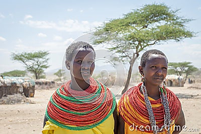 Portrait of two young maasai girls with traditional jewelery Editorial Stock Photo
