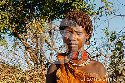 portrait of unidentified Hamer tribe woman. Editorial Stock Photo