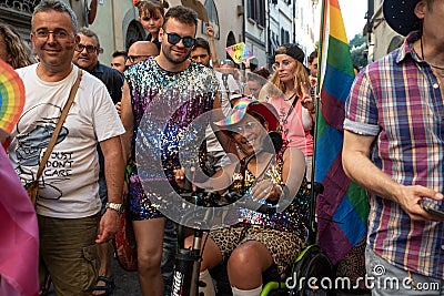 Portrait of unidentified participants, at the Toscana Pride LGBTQ parade Editorial Stock Photo