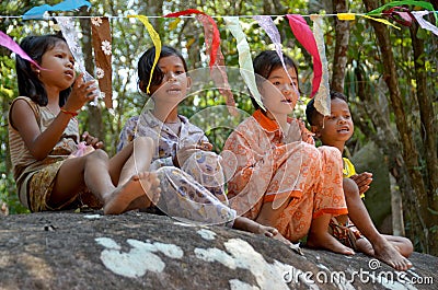 Portrait of unidentified poor laotian hmong children Editorial Stock Photo