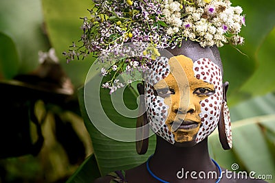 Portrait of unidentified Surmi woman Editorial Stock Photo