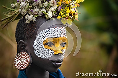 Portrait of unidentified Surmi woman Editorial Stock Photo