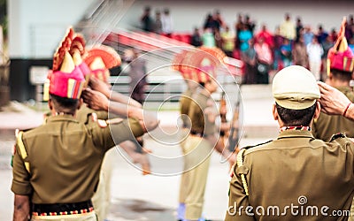 Portrait of unrecognizable indian policeman saluting each other Editorial Stock Photo