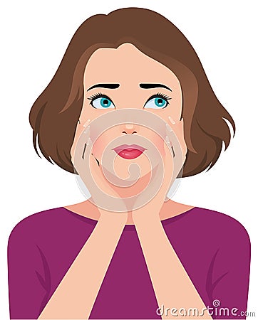 Portrait of upset unhappy young woman or girl Vector Illustration