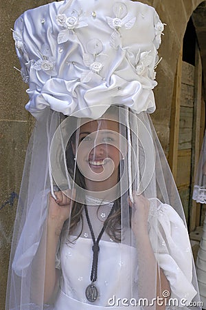 Portrait of veiled young Spanish lady, La Rioja Editorial Stock Photo