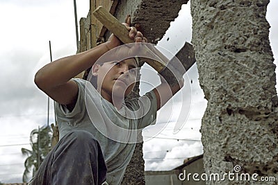 Portrait very young latino construction worker Editorial Stock Photo