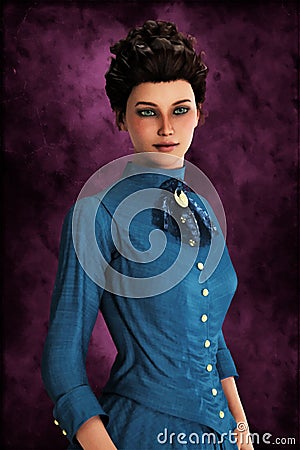 Portrait of a Victorian Lady Painted Style Illustration Cartoon Illustration