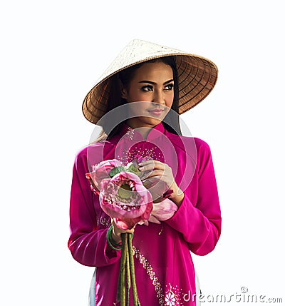 Portrait of Vietnamese girl traditional dress Stock Photo
