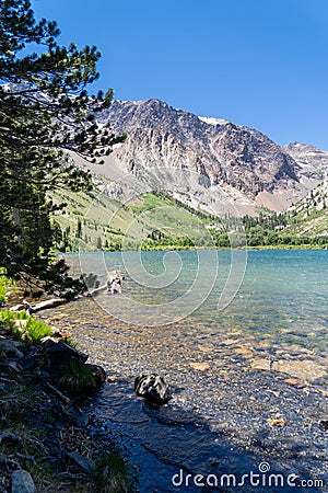 Portrait view of Parker Lake in California`s Eastern Sierra along the June Lake Loop Stock Photo