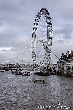 Portrait view of River Thames nad London eye. Editorial Stock Photo