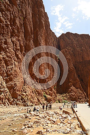 Portrait View of Todgha Gorge canyon at DadÃ¨s River in High Atlas Mountains, Morocco Editorial Stock Photo